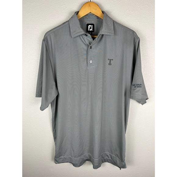 FootJoy Men's Medium Gray Striped Logo Short Sleeve Golf Polo Shirt - Picture 2 of 10